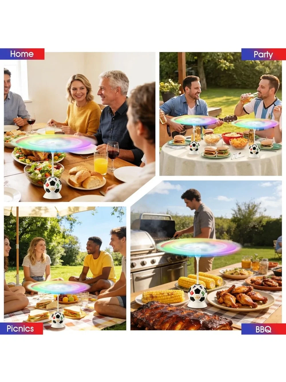Table Top Fly Repellent Fan to Keep Flies Away from Food- Set of 2 Soccer Themed
